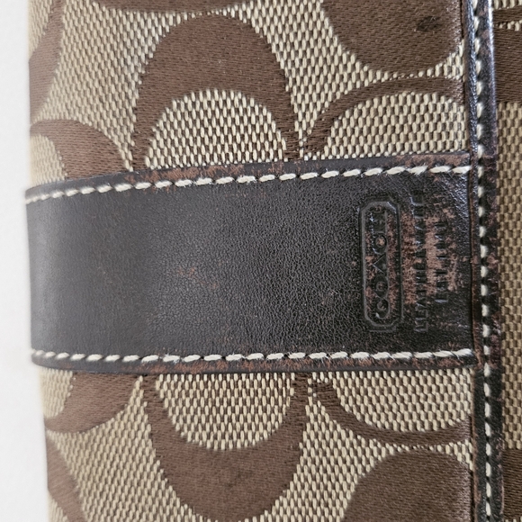Coach Signature Canvas Leather Trim Trifold Brown Monogram Wallet - Picture 3 of 12